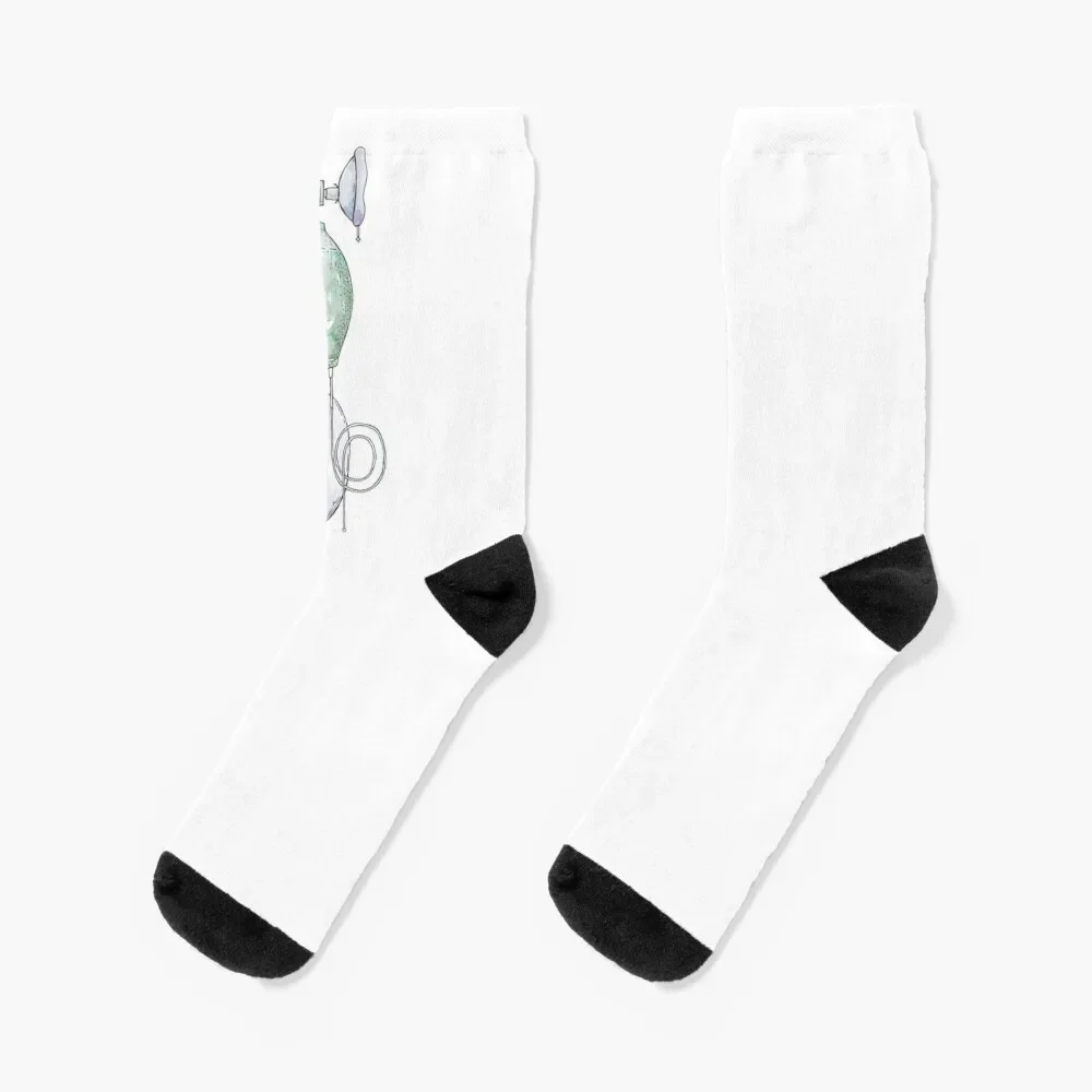 

Watercolor hand drawn sketch illustration of Manual ventilator for mechanical ventilation Socks funny gifts Women's Socks Men's