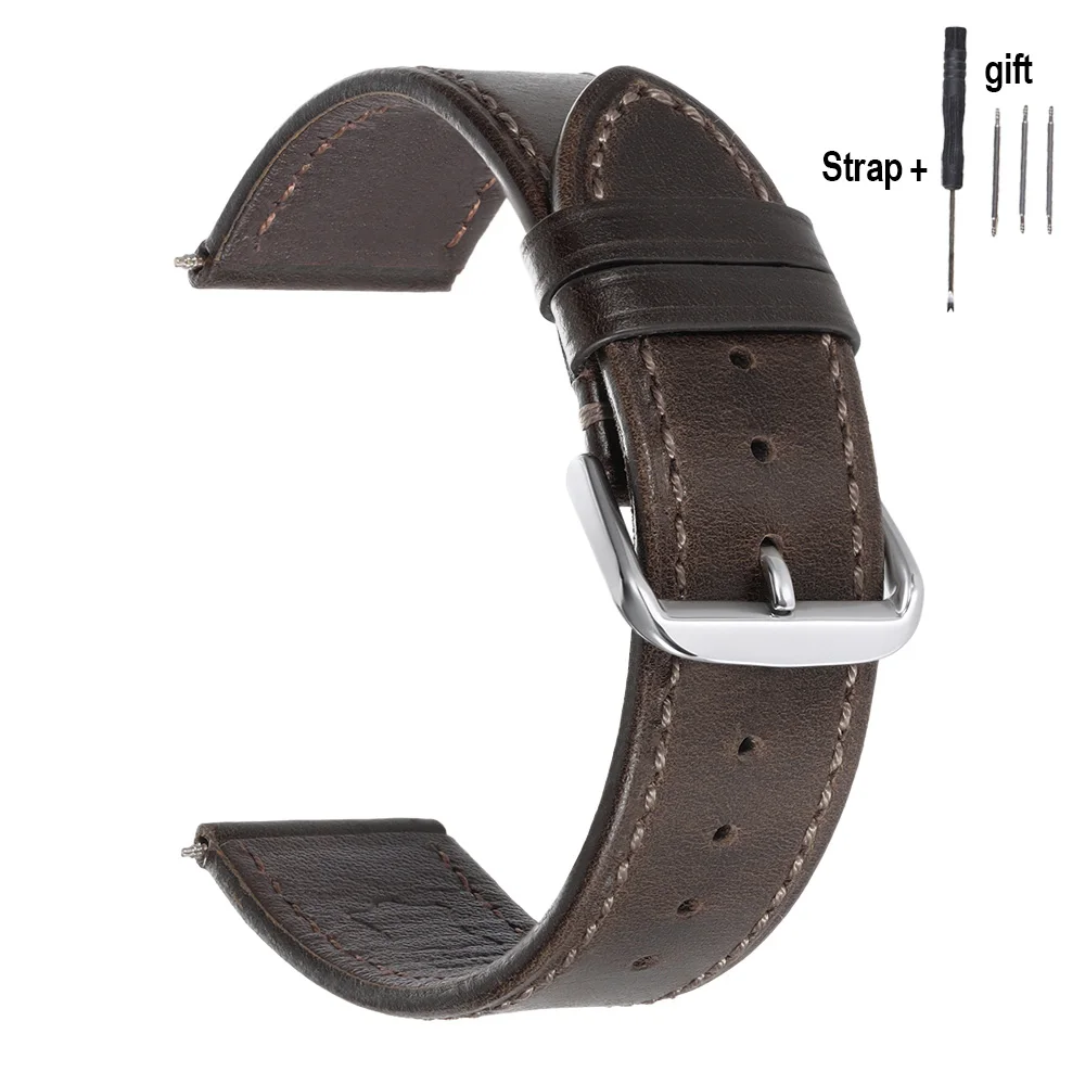 Vintage Genuine Calfskin Leather Watch Strap - Soft Oil Wax Finish in Black, Green, and Brown