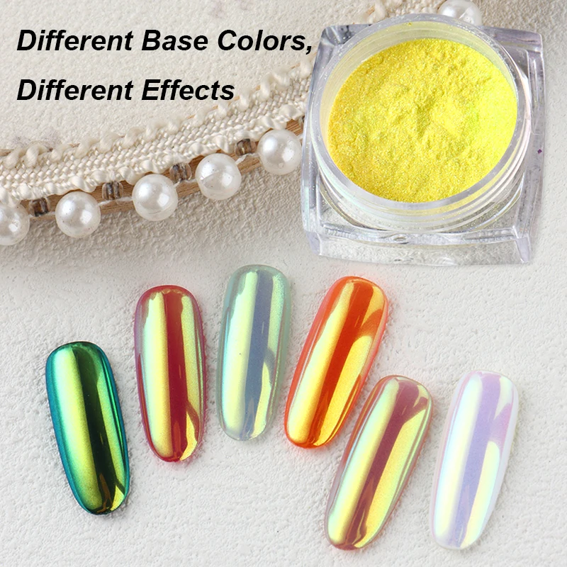 Aurora Neon Meerjungfrau Chrom Nagelpulver Holographisch schillernd Spiegelpigment Mondlicht Perle Chamäleon Nail Art Glitzerstaub – Detail 7