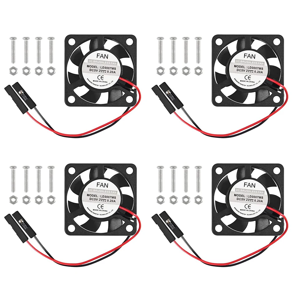 4pcs For Raspberry Pi 30x30x7mm Cooling Fan 3.3v 5v Dc 2pin Brushless ...