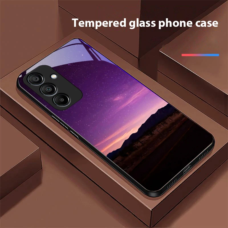 Pyramid Starry Sky Black Tempered Glass Phone Case