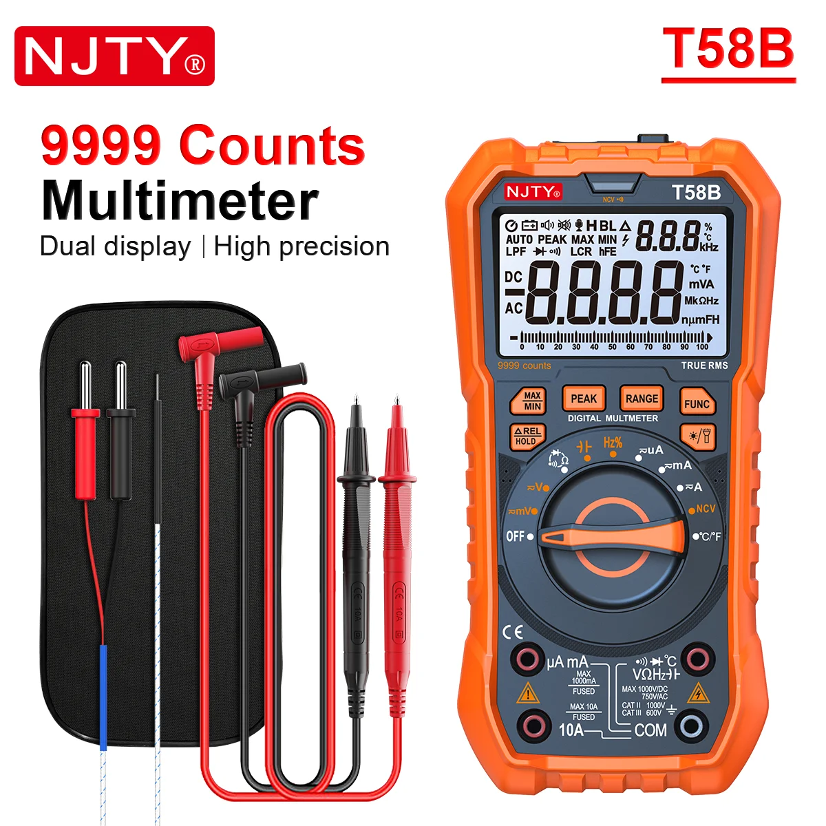 NJTY T58B T58C Digitalmultimeter 9999 Zählungen Auto Range LED-Blinkbuchse AC/DC Spannung Strom Induktivität Kapazität HZ TEMP – Detail 17