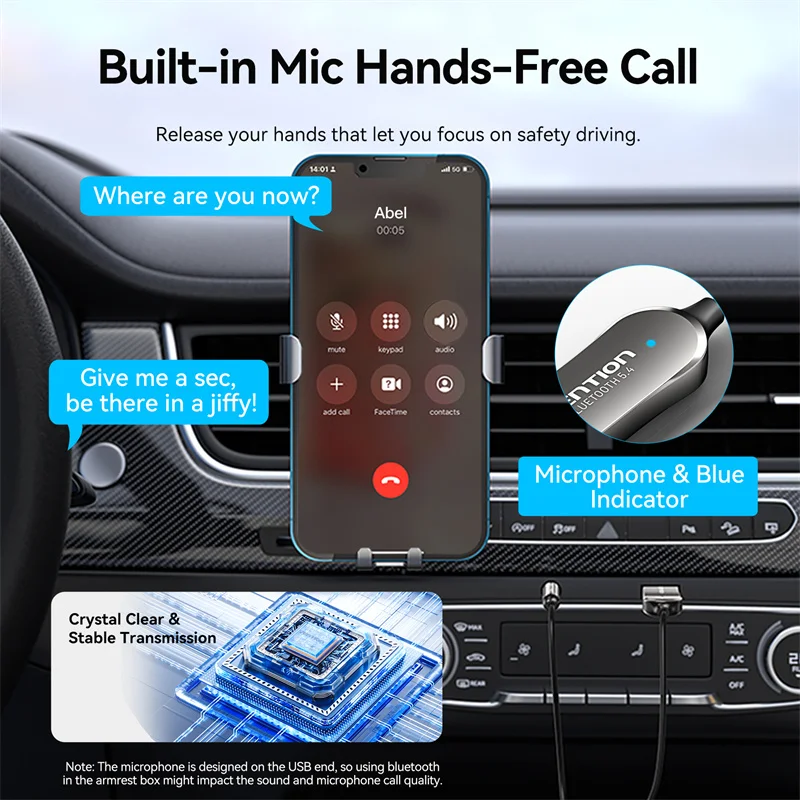 Vention Wireless Bluetooth 5.4 Receiver Dongle Car Bluetooth USB to 3.5mm Jack Audio Mic Handsfree Adapter