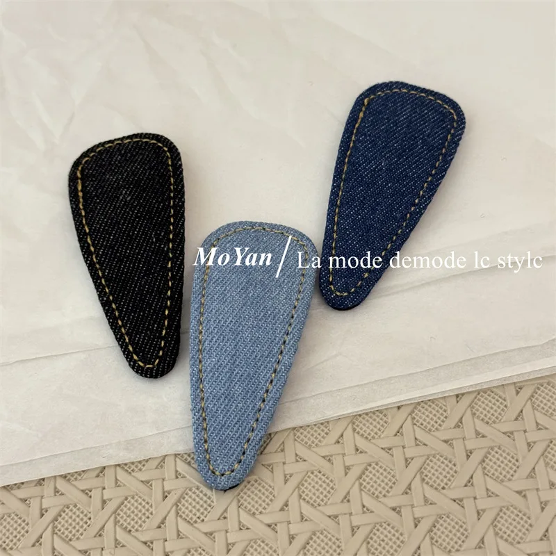 Retro simple denim blue high-end new hairpin broken hair hairpin bangs BB clip temperament versatile side clip