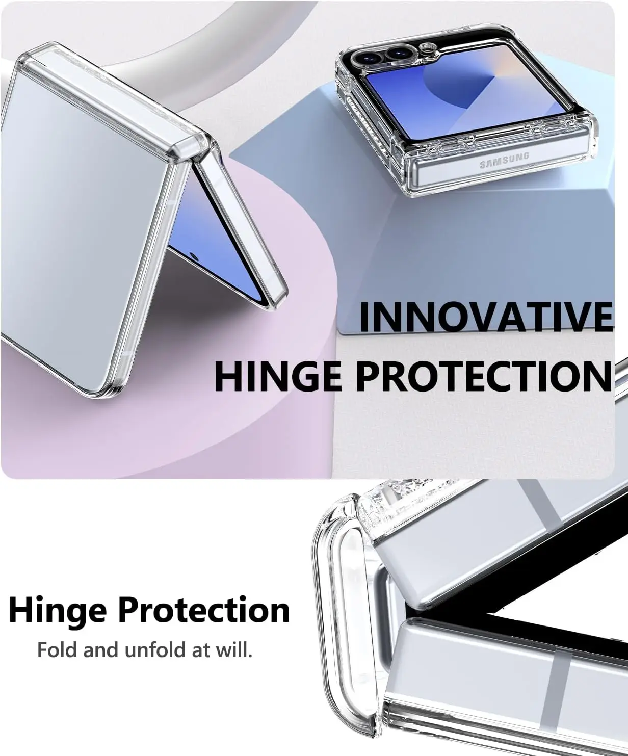 Hinge Protection Case for Samsung Galaxy Z Flip 7 6 5 Clear Shell Tempered Glass Shockproof Back Cover for Z Flip7 Flip6 Flip5