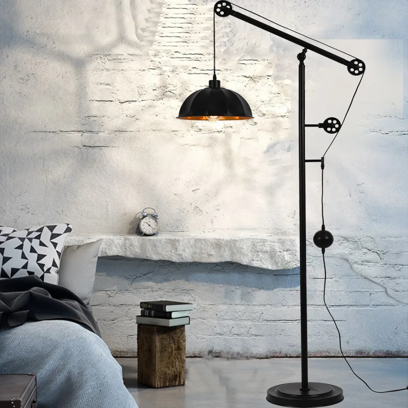 

Retro Black Metal Floor Lamp Vintage Industrial Lift Lighting fixture for living room bedroom bedside lamp