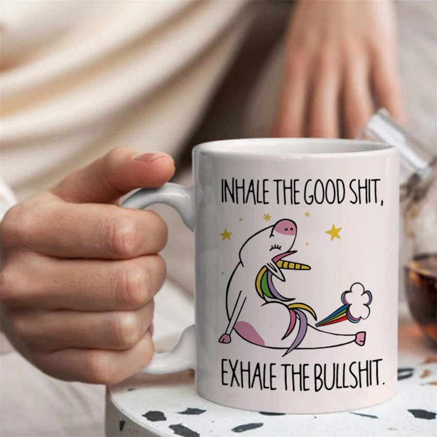 Yoga Einhorn Tasse – „Breathe In. Breathe Out.“, 350 Ml Keramik, Lustiges Geschenk Für Yoga-Fans
