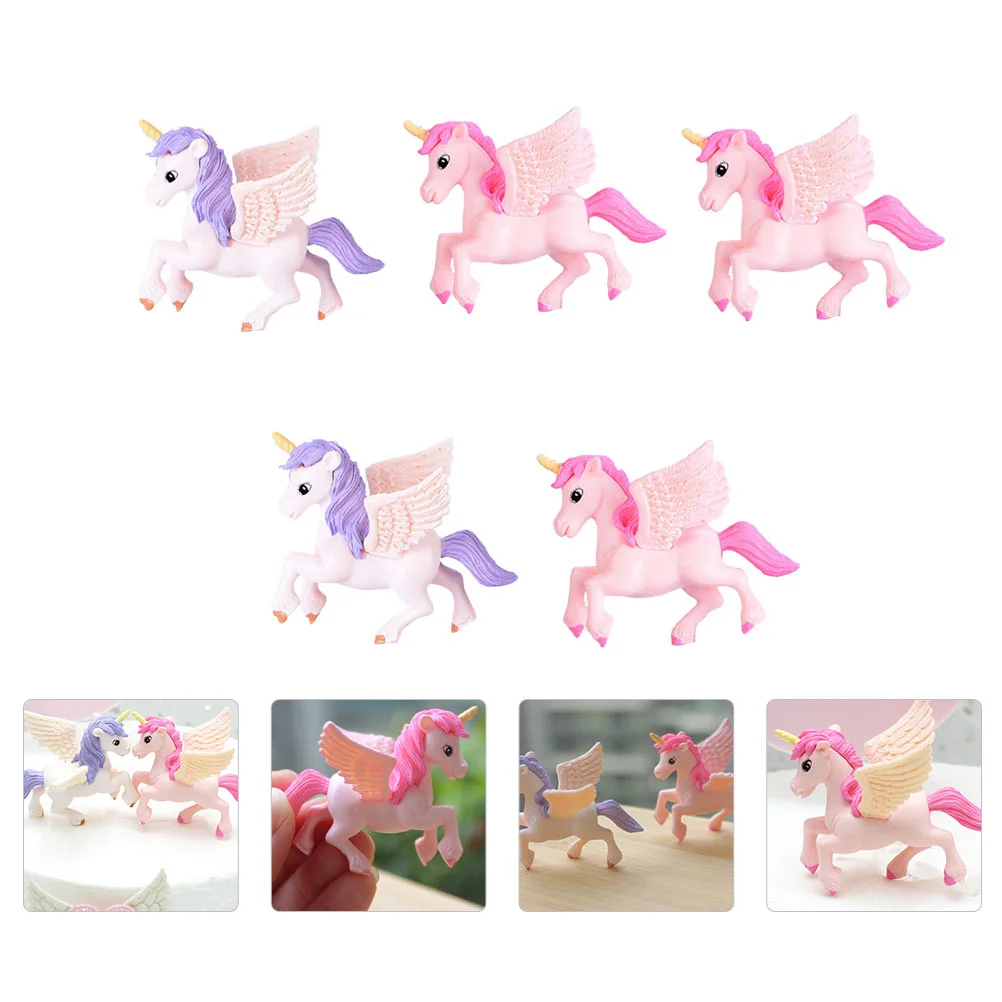 

5 Pcs Unicorn Ornaments Toys Tabletop Decor Decoration Decorate for Plastic Adornment Lovers Cake Crafts