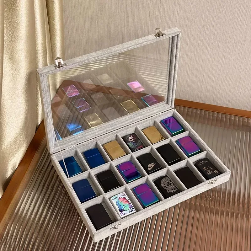 Large Capacity Zippo Matches Storage Box Transparent Glass With Lid Oil Firestone Storage Box For Collectors 3