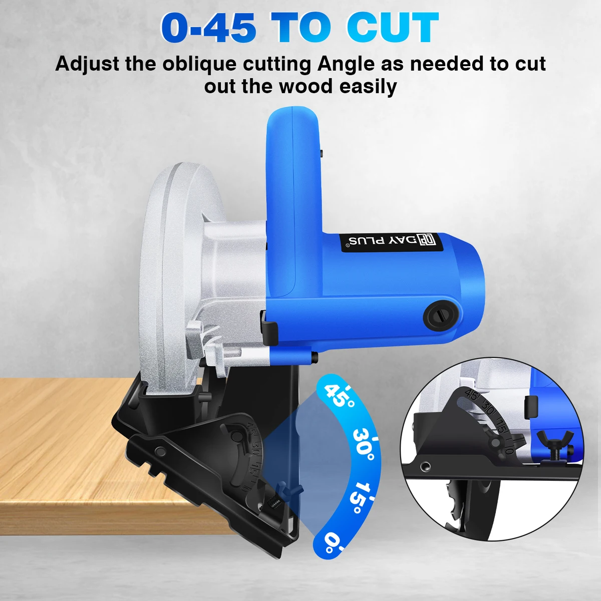 DayPlus Circular Saw, 1500W 5000RPM Electric Power Circular Saw with Laser Guide,0 to 45° Bevel Angle, 180mm Saw Blade,55mm — view 3