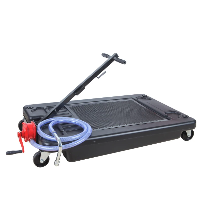 

Low Profile Oil Drain Pan 17Gal / 64L 4 Casters with Electric Pump Hand Crank 8/10 FT Hoses for Draining Oil or Antifreeze