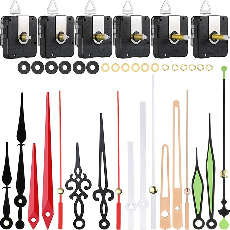 

Горячая Распродажа 6 шт., длинный механизм часового механизма с высоким крутящим моментом, с вставками, крючками и 6 пар запасных частей для часов