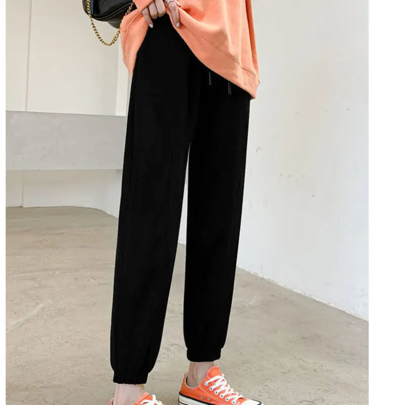 2023 Spring and Autumn Seasons Fashion Casual Loose Binding Feet Drop Solid Color Versatile Thin Women's High Waist Guard Pants