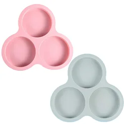 Silicone Non-Stick Egg Cooking Mold - 3-Cavity Baking Accessory (Pink Grey)