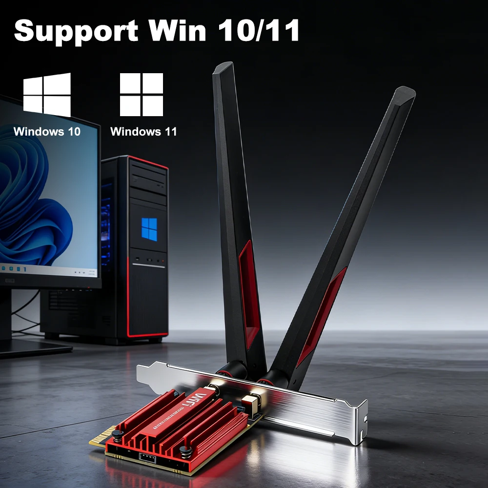 Fenvi WiFi 7 MT7925 BT5.4 PCIE WiFi 어댑터 802.11BE 네트워크 어댑터 6Ghz/5Ghz/2.4Ghz 무선 이더넷 카드 PC용 (윈도우10/11 호환)