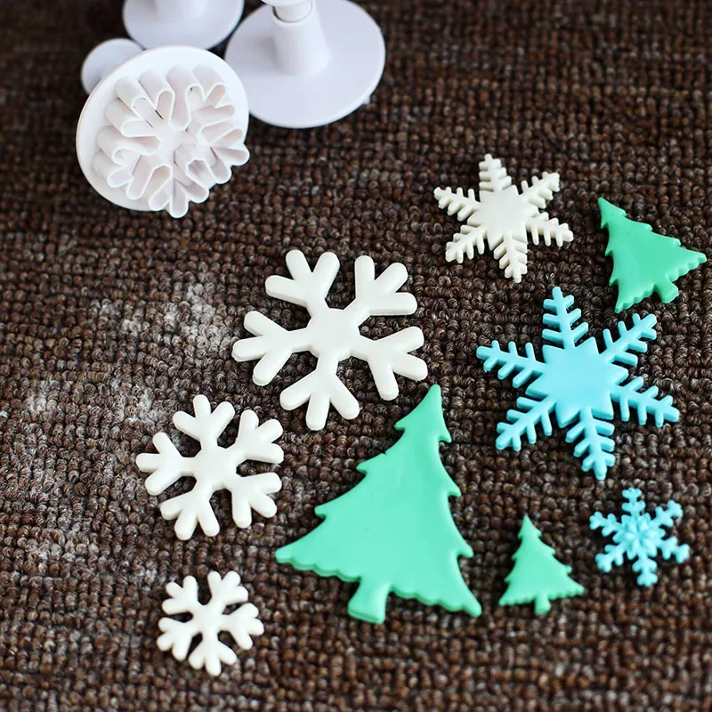 3Pcs/Set Snowflake Fondant Cake Decorating Plunger Sugarcraft Cutter Mold Tools Christmas Cake Decorating Tools