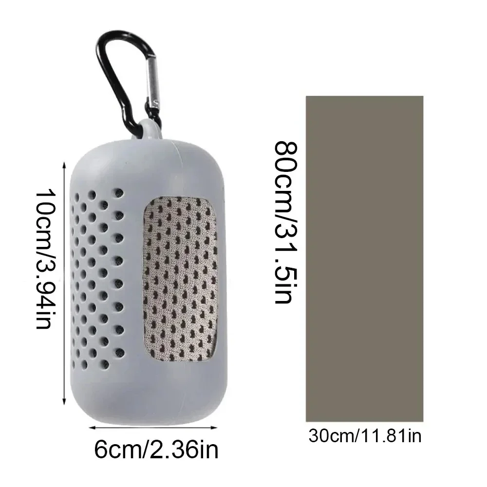 30*80cm Circular Silicone Wrapped Cold Towel Summer Cooling Polyester Towel Quick Dry Sport Fitness Swimming Running Beach