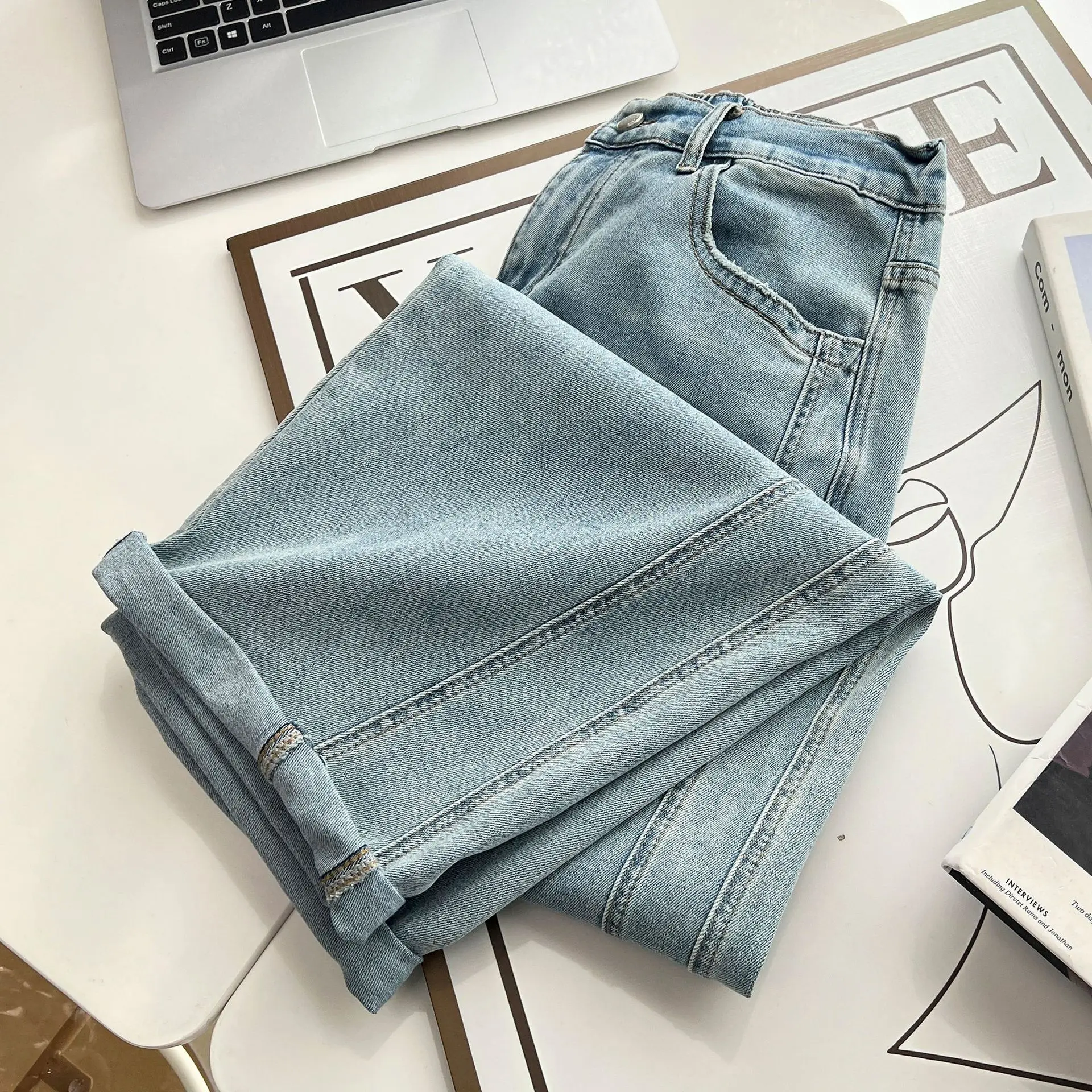 Spring Summer Plus Size Women's Boyfriend Jeans New Simple Loose Premium Denim Harem Pants 5312