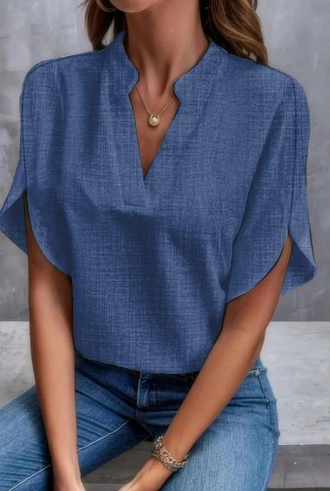 

Женский свободный топ с V-образным вырезом, элегантная льняная Повседневная футболка с коротким рукавом