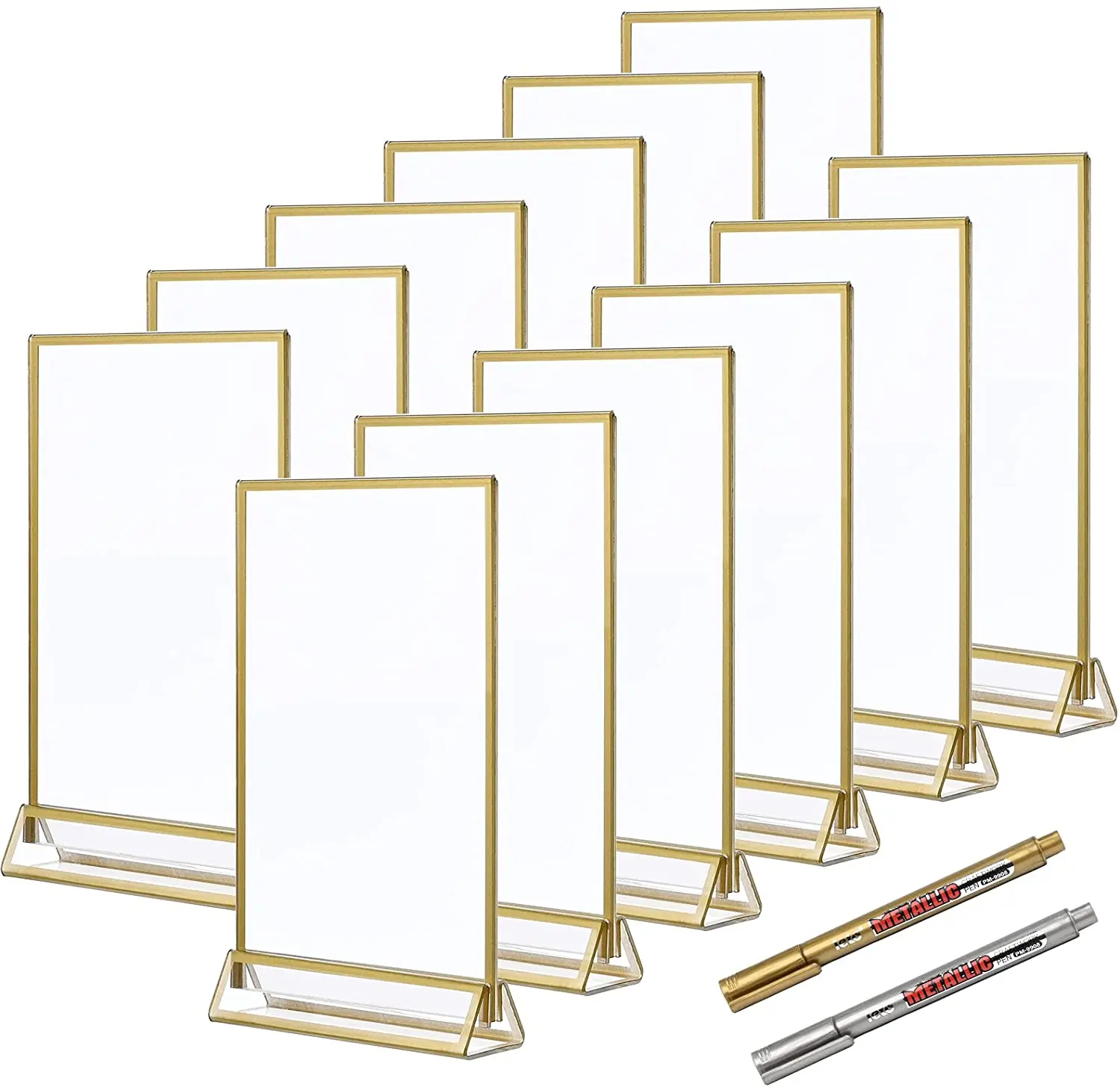 12pack 5x7 Acrylic Gold Frames Sign Holders, Double Sided Table Display