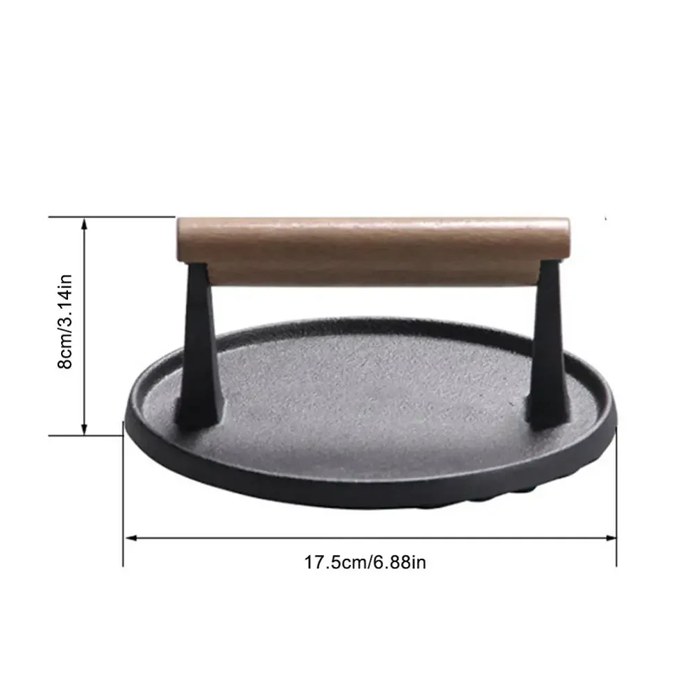 Cast Iron Meat Pressure Plate Teppanyaki for BBQ,Steak Press with Wooden Handle,Grill Fried Barbecue Household Outdoors