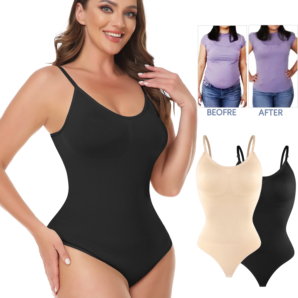 2 piezas camiseta de tirantes ajustables top basico para mujer tipo faja  compresión Shapewear, Moda de Mujer