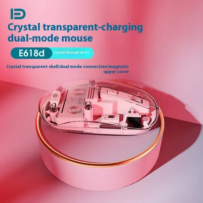UNSHARKABLE E618D Dual-Mode Gaming Mouse Bluetooth 2.4G Rechargeable Clear Shell Multi-Platform Ergonomic RGB Laptop Workstation