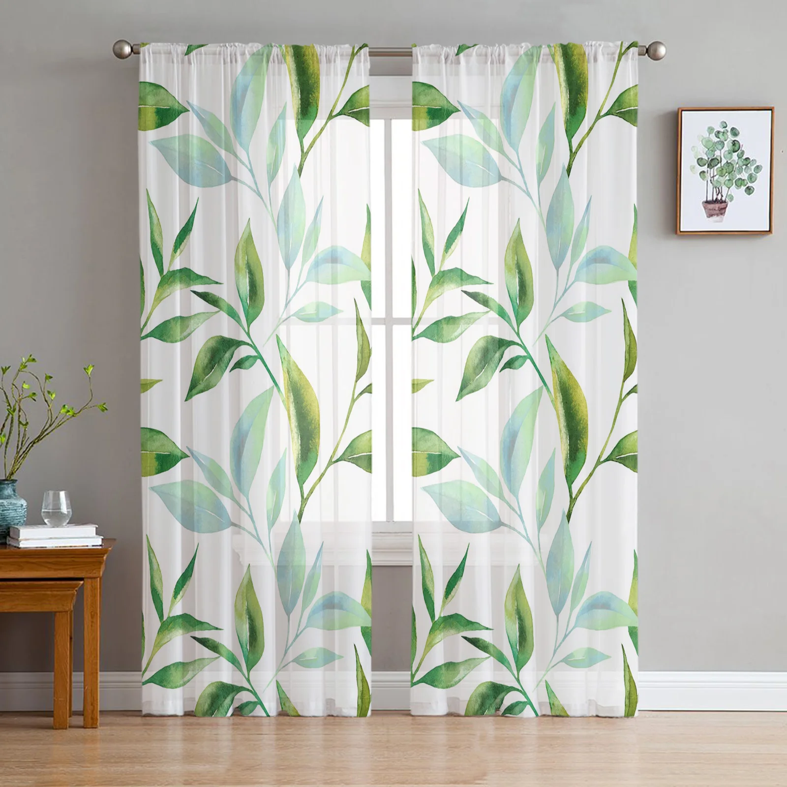 

Leaves Watercolor Summer Art Sheer Curtains for Bedroom Home Living Room Decor Coffee Hotel Drapes Voile Tulle Window Curtain