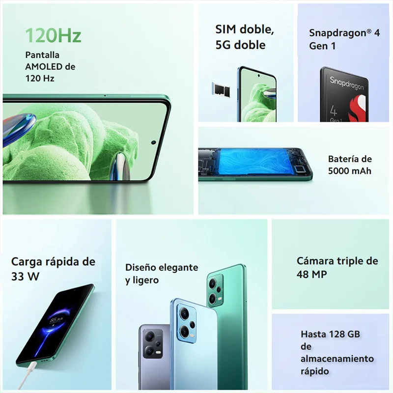 Xiaomi redme Bejegyzés 12 5G NFC AMOLED dotdisplay 6, 67 120 hz snapdragon®4 Útbaigazítás 1 Nyolc Csutka CPU 48 MP 5000 mah gyorsan töltés 33 Watt Globális Feltét