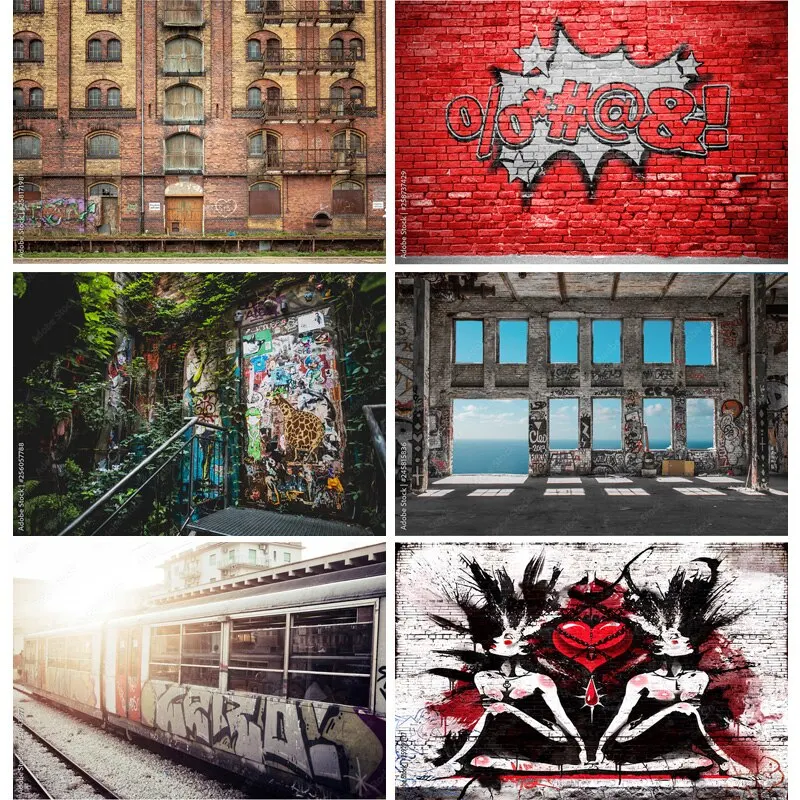 

SHENGYONGBAO Graffiti Photography Backdrops Studio Props Vintage Brick Wall Photo Photography Background SKT-02