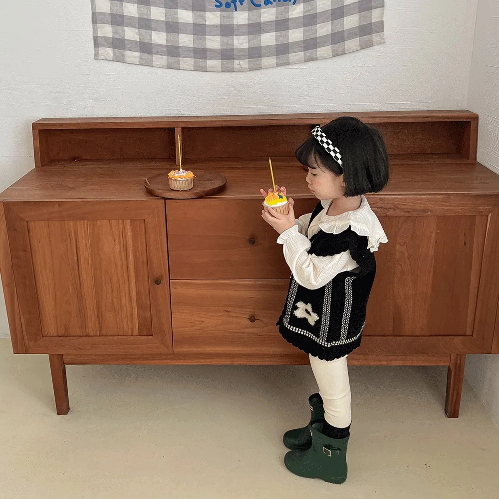 2022 Spring New Girls Knit Cardigan Vest Fashion Children Girls Flower Knitted Vest Jacket Kids Baby V-neck Sweater