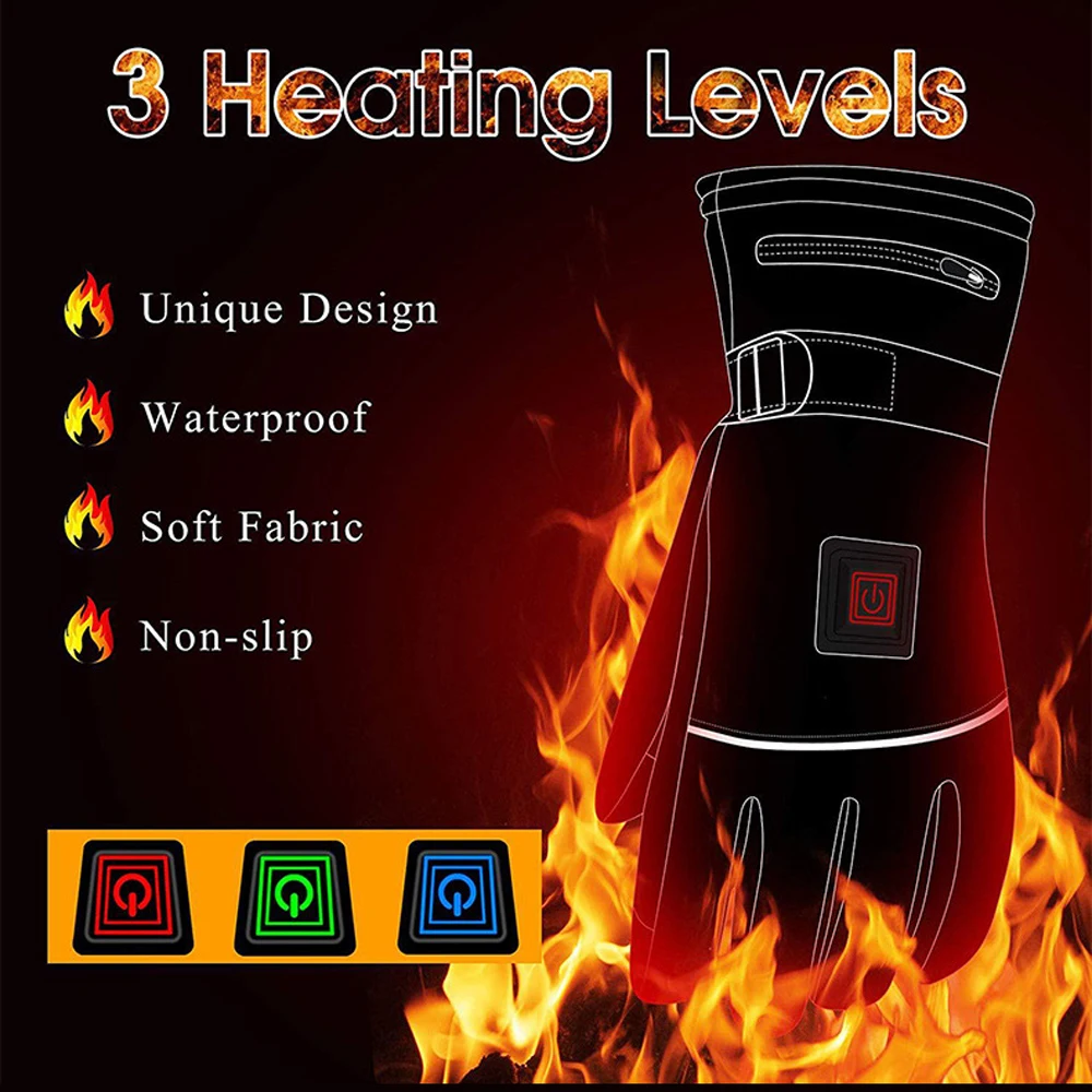

Winter Heated Gloves Touchscreen Electric Heating Skiing Gloves Thickened Winter Thermal Gloves Hand Warmer with 3 Heating Level