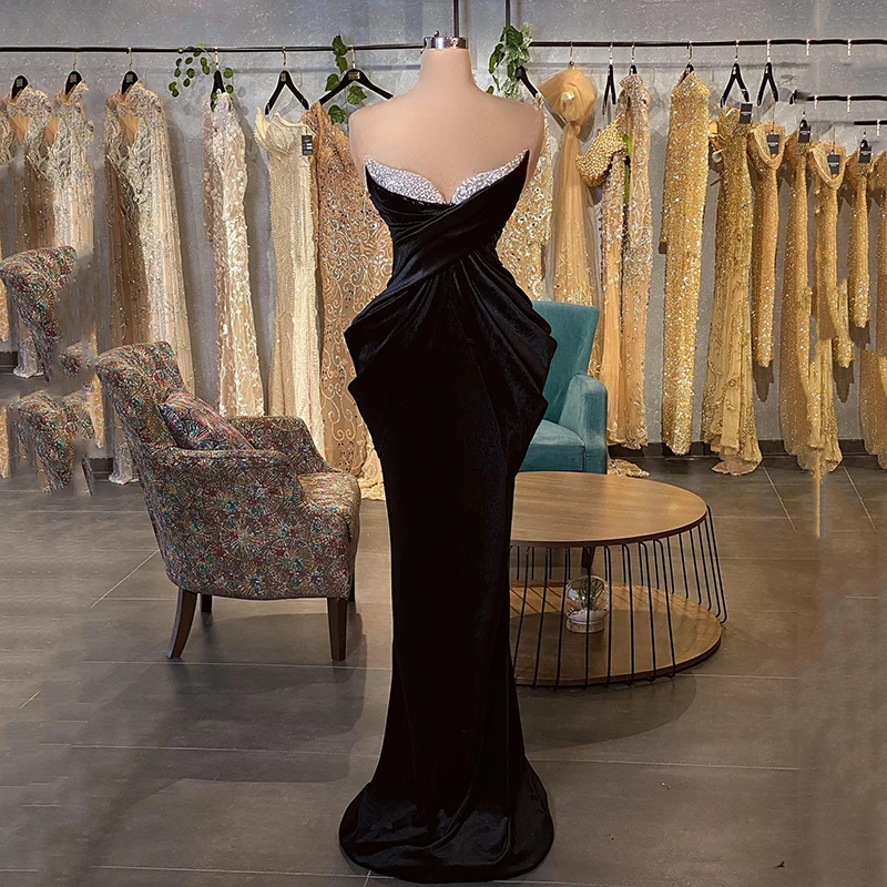 

Thinyfull Black Mermaid Prom Dresses Sweetheart Velvet Beadings Evening Dress Saudi Arabia Dubai Cocktail Party Gowns Plus Size