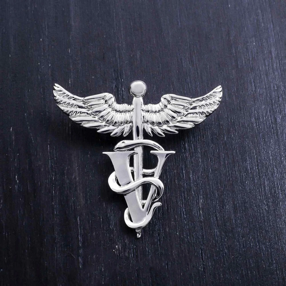 Hanreshe Medical Caduceus Veterinary Brosche Pins Snake Stick Wings Revers Rucksack Abzeichen Pin Schmuck Geschenk für Ärzte Krankenschwestern – Detail 3
