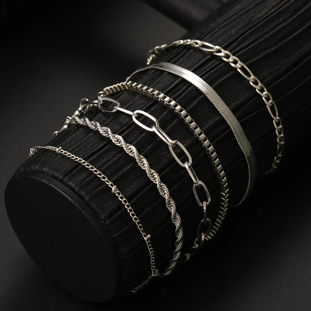 Bracelet Set Boho Retro Thick Twist Cuban Chain 6Pcs for Women