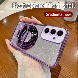 Glitter Magsafe Magnetic Stand Holder Plating Phone Case Cover for A05 (PURPLE)