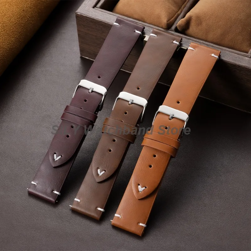Handmade Retro Oil Wax Leather Watch Strap – Quick Release Bracelet Belt