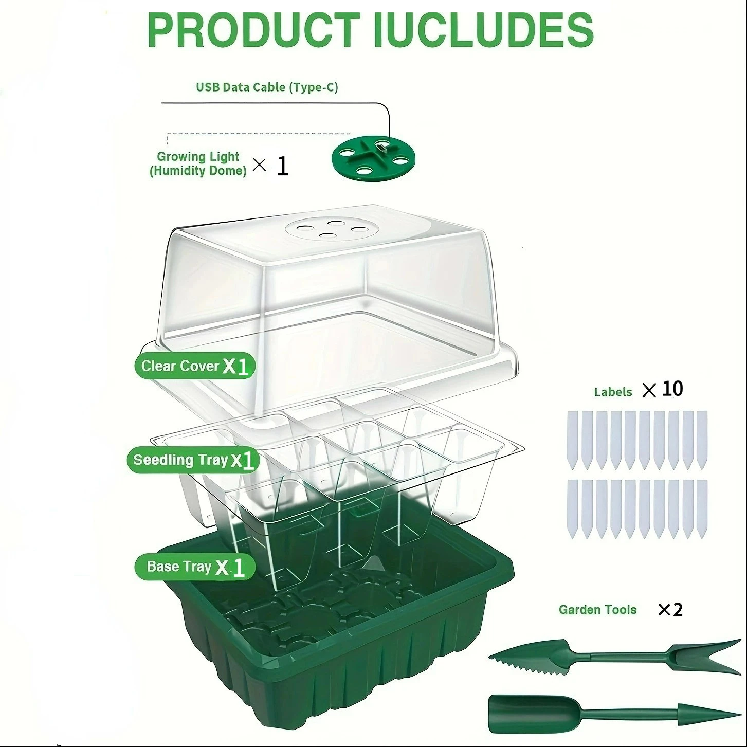 Seed starter tray with grow lights adjustable humidity dome seedling starter tray raised lid