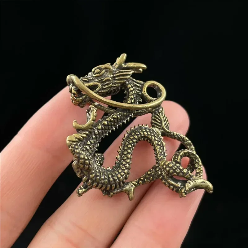 

1Pc Retro Brass Dragon Figurine Decor Wealth Prosperity Chinese Style Ornament Dragon Luck Animal Fengshui Vintage Decors