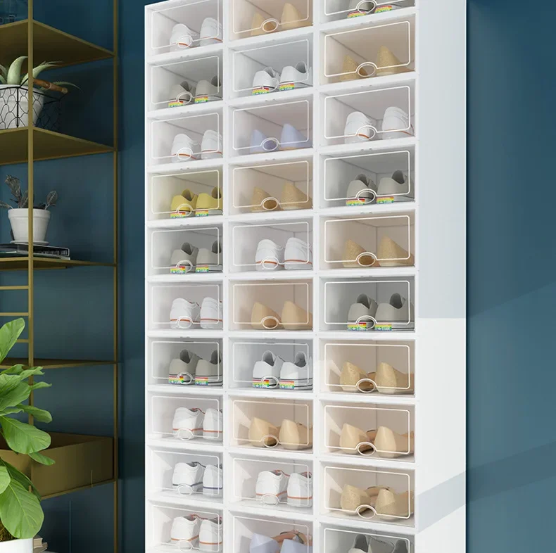 Description Picture 3 of itemClear Shoes Cabinet Portable Folding Plastic Shoes Case Stackable Combined Shoes Storage Box Organizer Dustproof Drawer Case