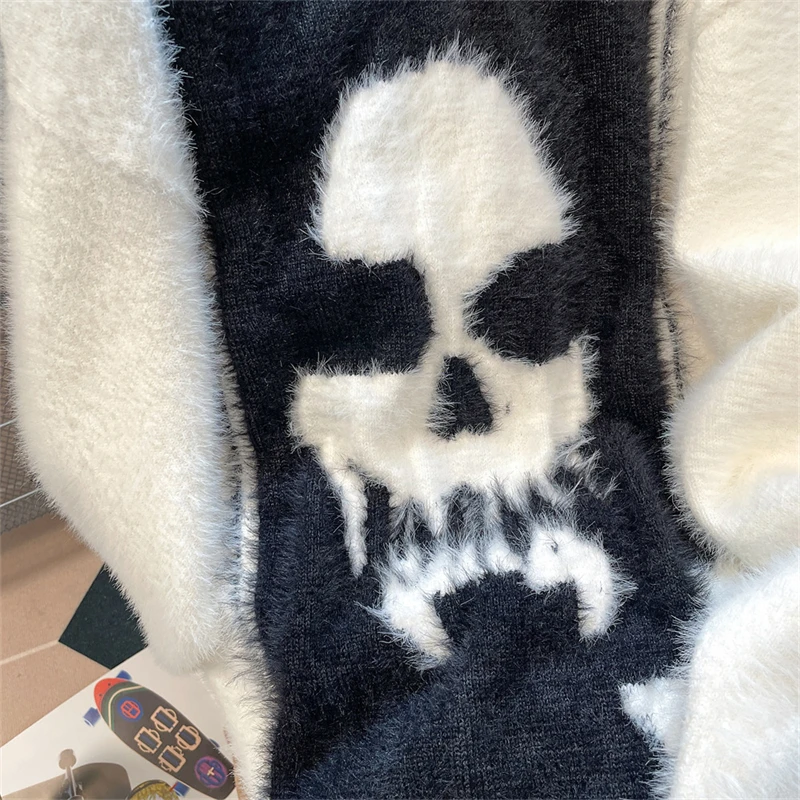 Y2K Winter Skull Head Patchwork Pullover Sweaters for Men - true deals club