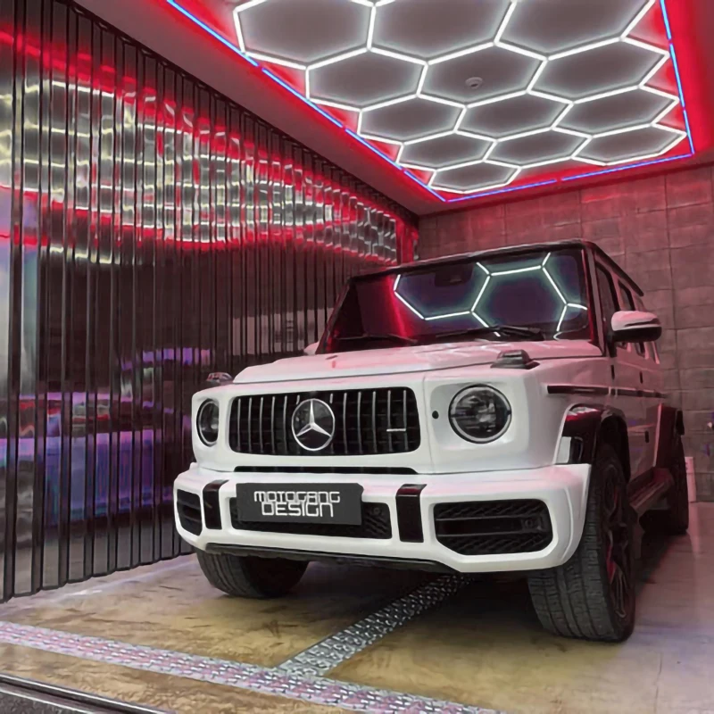 Parti Mobili Professionali Telaio Rosso Officina Autolavaggio Illuminazione A Led Riparazione Auto Garage Esagonale Officina Showroom Attrezzature