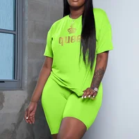Ensemble de survêtement décontracté pour femme Queen Printing, t-shirt et short, 2 pièces, vêtements de sport de plein air, jogging, mode estivale, streetwear 4
