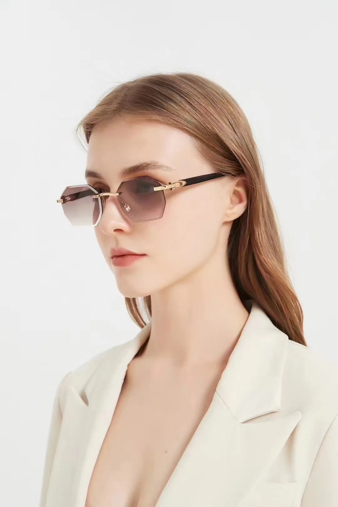 Fashionable Trendy Women Men Square Sunglasses Frameless Rectangular Sunglasses Gradient Sun Glassesfor Daily Life ﻿ – Detail 10