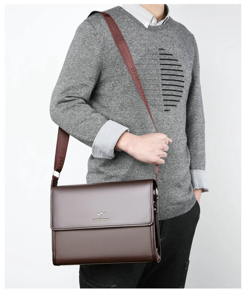 Men's Messenger Shoulder Briefcases PU Leather Executives Designer Business Office A4 Ipad Portfolio Side Crossbody Bag Male