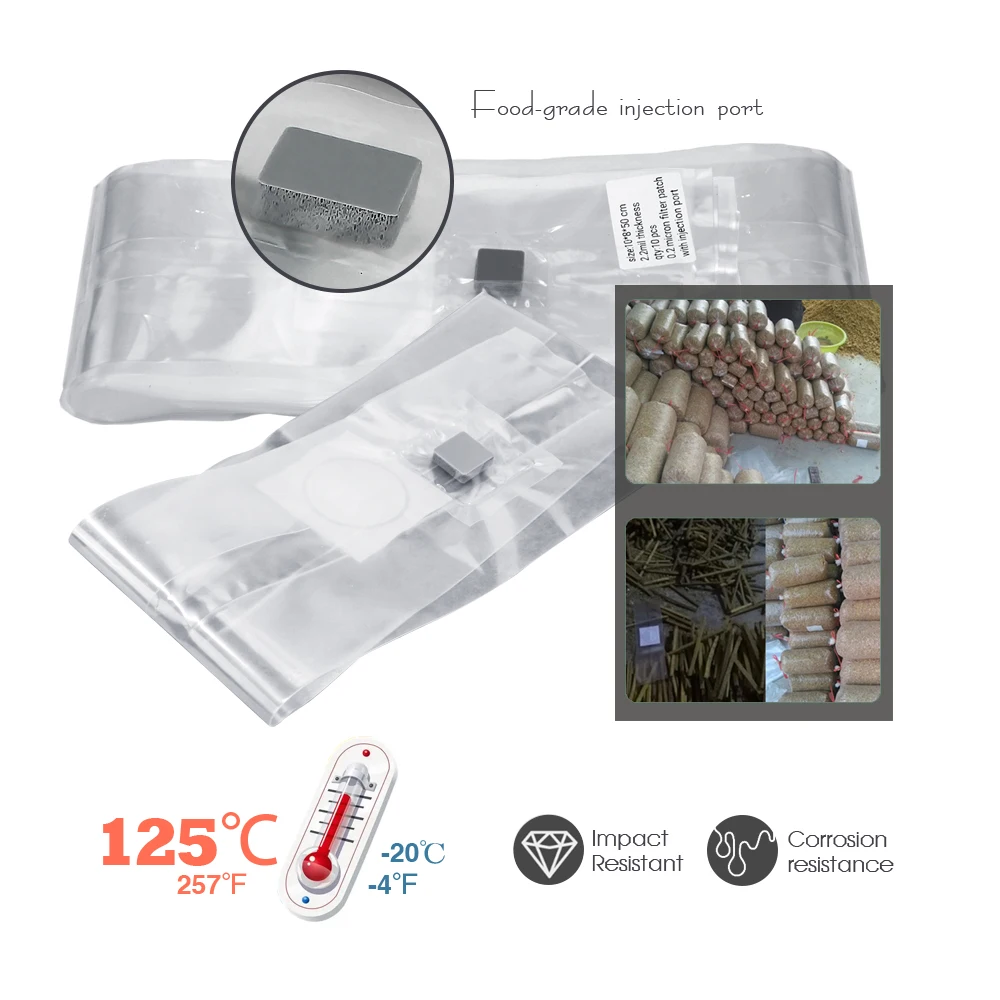Mushroom Cultivation Bag with Window and Injection Port Breathable Heat-Resistant