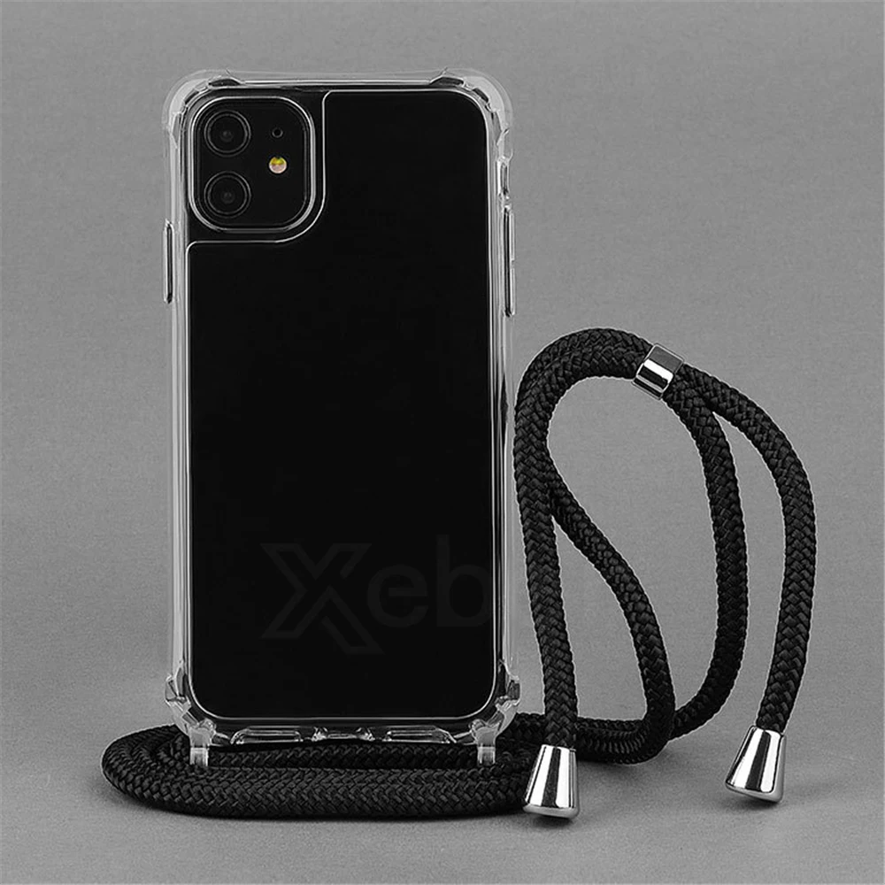 Transparent Crossbody Phone Case with Necklace Cord and Soft Cover