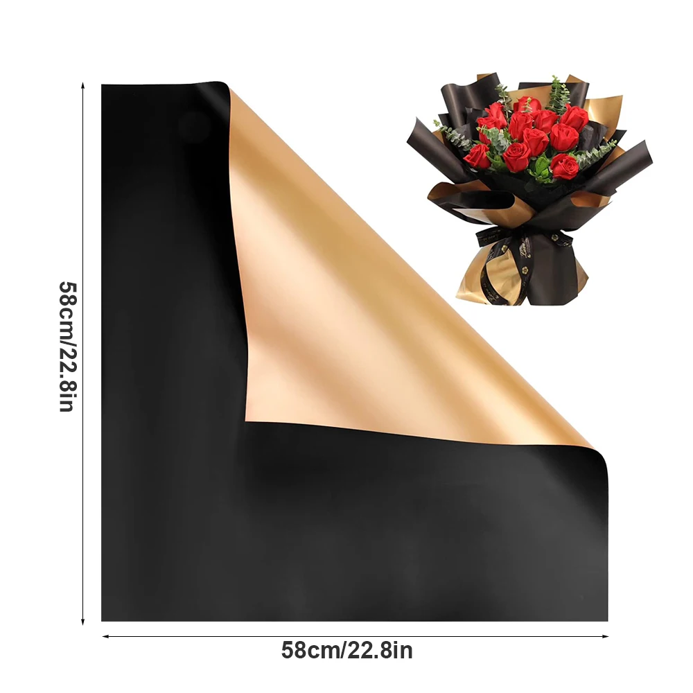 Double Sided Gold Edge Floral Flower Wrapping Paper Florist Bouquet Waterproof Packing for Wedding Mothers Day Birthday DIY Gift