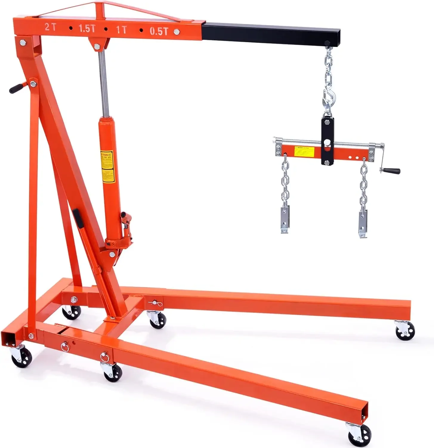 Engine Hoist with Lever 2 Ton Folding Cherry Picker Shop Crane Hoist Lift Heavy Duty Hydraulic Engine Crane 6 Casters