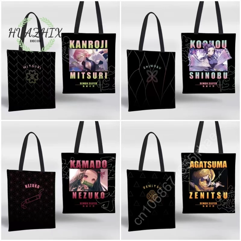 

Comic Anime Shoulder Bags Demon Slayer Tokitou Muichiro for Unisex Shopping Bag Canvas Large Capacity Tote Casual Eco Handbag